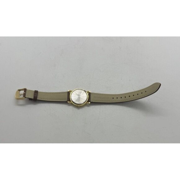 Vtg WRAP Boxer Dog Rotating Watch Gold Tone Round Face Brown Leather Band Arabic - Picture 4 of 8